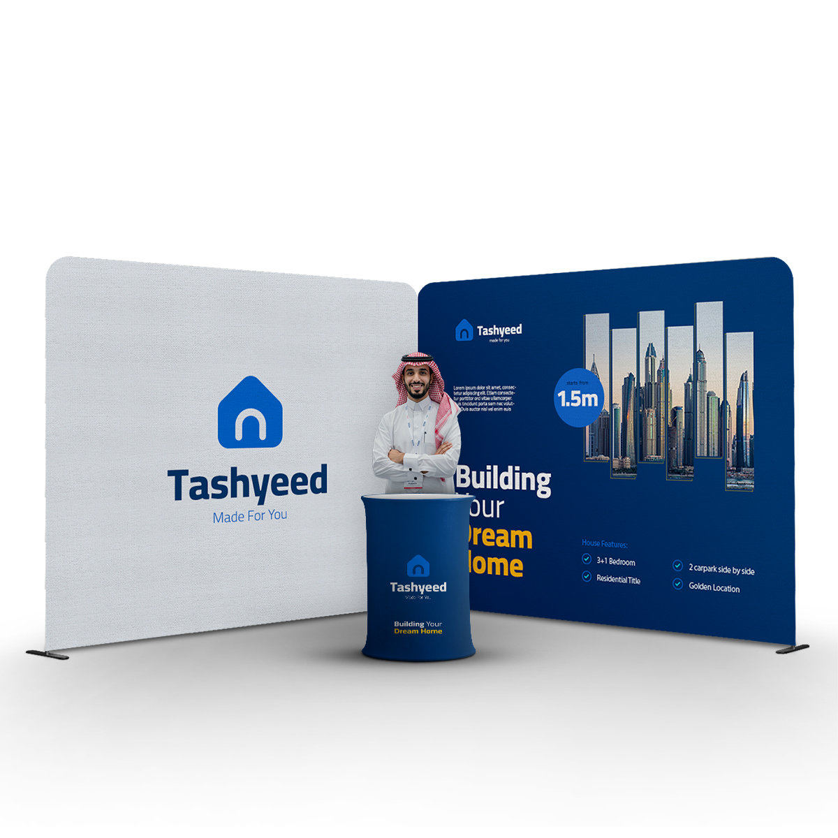 بكج تجهيز معارض ومؤتمرات (2 بوب اب + طاولة بوب اب)